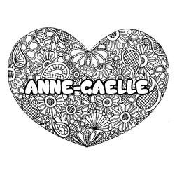 Coloraci&oacute;n del nombre ANNE-GAELLE - decorado mandala de coraz&oacute;n