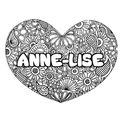 Coloraci&oacute;n del nombre ANNE-LISE - decorado mandala de coraz&oacute;n