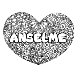 Coloraci&oacute;n del nombre ANSELME - decorado mandala de coraz&oacute;n