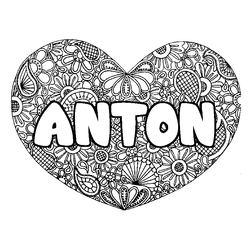 Coloraci&oacute;n del nombre ANTON - decorado mandala de coraz&oacute;n