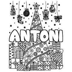 Coloraci&oacute;n del nombre ANTONI - decorado &aacute;rbol de Navidad y regalos