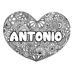 Coloraci&oacute;n del nombre ANTONIO - decorado mandala de coraz&oacute;n