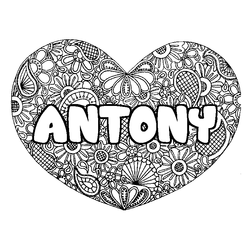 Coloraci&oacute;n del nombre ANTONY - decorado mandala de coraz&oacute;n