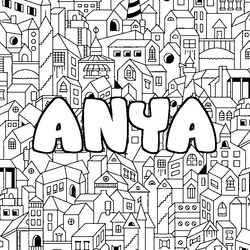 Coloraci&oacute;n del nombre ANYA - decorado ciudad