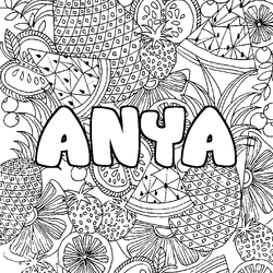 Coloraci&oacute;n del nombre ANYA - decorado mandala de frutas