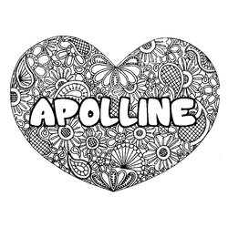 Coloraci&oacute;n del nombre APOLLINE - decorado mandala de coraz&oacute;n