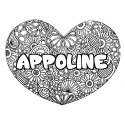Coloraci&oacute;n del nombre APPOLINE - decorado mandala de coraz&oacute;n