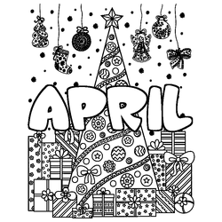 Coloraci&oacute;n del nombre APRIL - decorado &aacute;rbol de Navidad y regalos