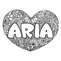 Coloraci&oacute;n del nombre ARIA - decorado mandala de coraz&oacute;n