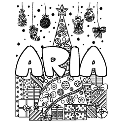Coloraci&oacute;n del nombre ARIA - decorado &aacute;rbol de Navidad y regalos