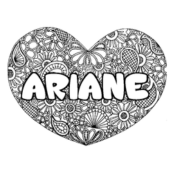 Coloraci&oacute;n del nombre ARIANE - decorado mandala de coraz&oacute;n