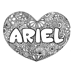 Coloraci&oacute;n del nombre ARIEL - decorado mandala de coraz&oacute;n