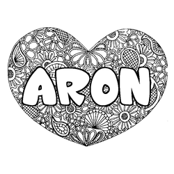 Coloraci&oacute;n del nombre ARON - decorado mandala de coraz&oacute;n