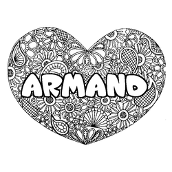 Coloraci&oacute;n del nombre ARMAND - decorado mandala de coraz&oacute;n