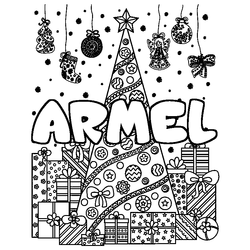 Coloraci&oacute;n del nombre ARMEL - decorado &aacute;rbol de Navidad y regalos