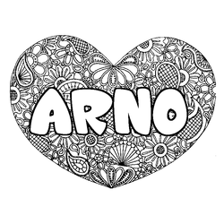 Coloraci&oacute;n del nombre ARNO - decorado mandala de coraz&oacute;n