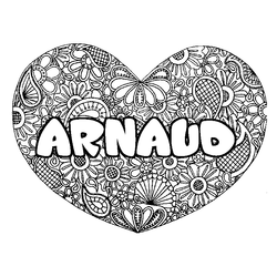 Coloraci&oacute;n del nombre ARNAUD - decorado mandala de coraz&oacute;n