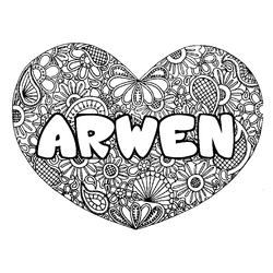 Coloraci&oacute;n del nombre ARWEN - decorado mandala de coraz&oacute;n
