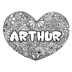 Coloraci&oacute;n del nombre ARTHUR - decorado mandala de coraz&oacute;n