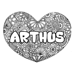 Coloraci&oacute;n del nombre ARTHUS - decorado mandala de coraz&oacute;n