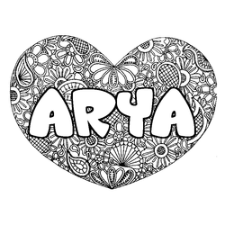 Coloraci&oacute;n del nombre ARYA - decorado mandala de coraz&oacute;n