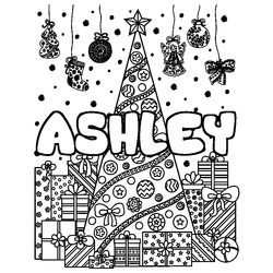 Coloraci&oacute;n del nombre ASHLEY - decorado &aacute;rbol de Navidad y regalos