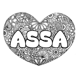 Coloraci&oacute;n del nombre ASSA - decorado mandala de coraz&oacute;n