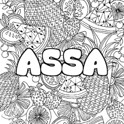 Coloraci&oacute;n del nombre ASSA - decorado mandala de frutas