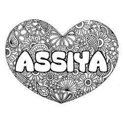 Coloraci&oacute;n del nombre ASSIYA - decorado mandala de coraz&oacute;n