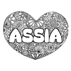 Coloraci&oacute;n del nombre ASSIA - decorado mandala de coraz&oacute;n