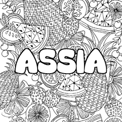 Coloraci&oacute;n del nombre ASSIA - decorado mandala de frutas