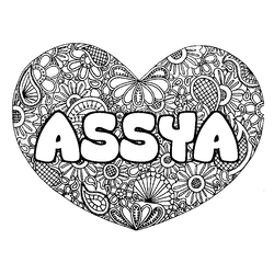 Coloraci&oacute;n del nombre ASSYA - decorado mandala de coraz&oacute;n