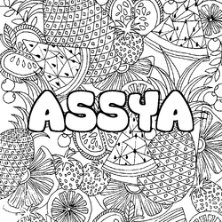 Coloraci&oacute;n del nombre ASSYA - decorado mandala de frutas