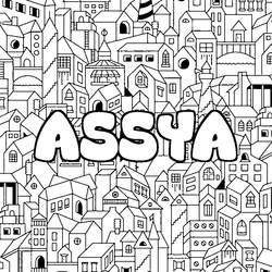 Coloraci&oacute;n del nombre ASSYA - decorado ciudad