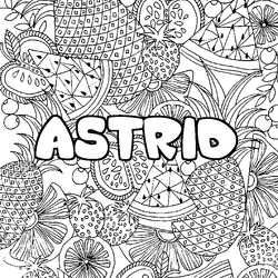 Coloraci&oacute;n del nombre ASTRID - decorado mandala de frutas