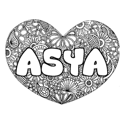 Coloraci&oacute;n del nombre ASYA - decorado mandala de coraz&oacute;n