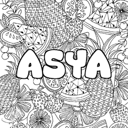 Coloraci&oacute;n del nombre ASYA - decorado mandala de frutas