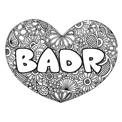 Coloraci&oacute;n del nombre BADR - decorado mandala de coraz&oacute;n