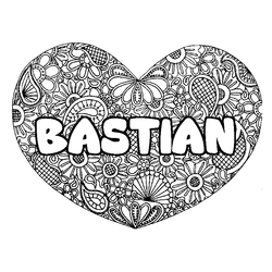 Coloraci&oacute;n del nombre BASTIAN - decorado mandala de coraz&oacute;n