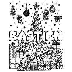 Coloraci&oacute;n del nombre BASTIEN - decorado &aacute;rbol de Navidad y regalos