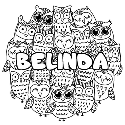 Coloraci&oacute;n del nombre BELINDA - decorado b&uacute;hos