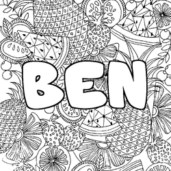 Coloraci&oacute;n del nombre BEN - decorado mandala de frutas