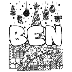 Coloraci&oacute;n del nombre BEN - decorado &aacute;rbol de Navidad y regalos