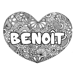 Coloraci&oacute;n del nombre BENO&Icirc;T - decorado mandala de coraz&oacute;n