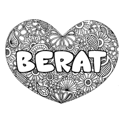 Coloraci&oacute;n del nombre BERAT - decorado mandala de coraz&oacute;n