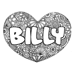 Coloraci&oacute;n del nombre BILLY - decorado mandala de coraz&oacute;n