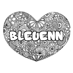 Coloraci&oacute;n del nombre BLEUENN - decorado mandala de coraz&oacute;n