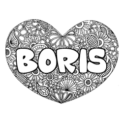 Coloraci&oacute;n del nombre BORIS - decorado mandala de coraz&oacute;n