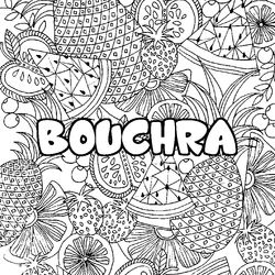 Coloraci&oacute;n del nombre BOUCHRA - decorado mandala de frutas