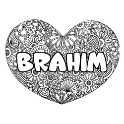 Coloraci&oacute;n del nombre BRAHIM - decorado mandala de coraz&oacute;n